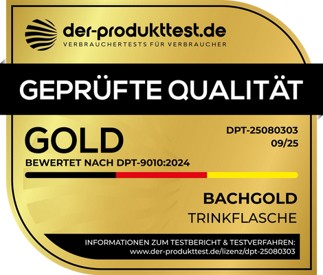 Geprüfte Qualität GOLD, der-produkttest.de, Bachgold Trinkflasche, Lizenz DPT-25080303